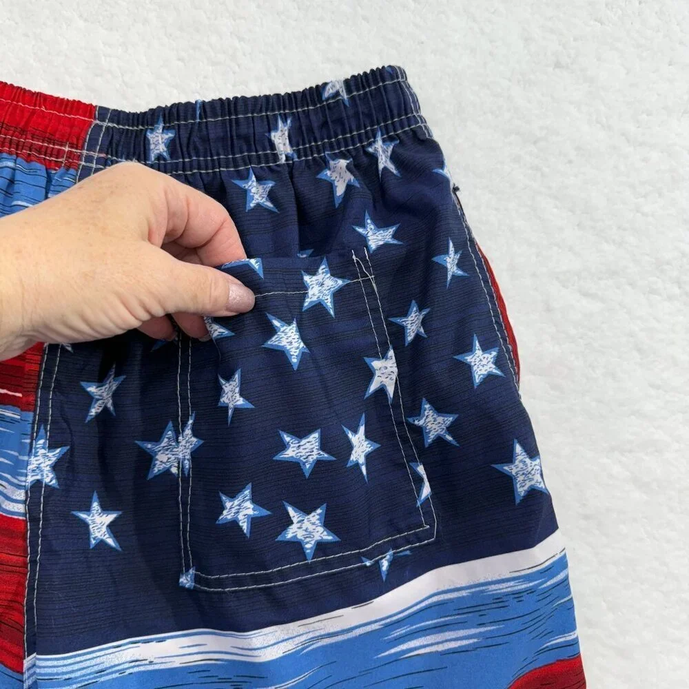 Sunsations American‎ Flag Graphic Swim Trunks Mens 10